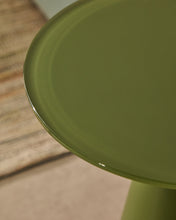 Load image into Gallery viewer, Wilshire side table with frosted tempered glass and matt green painted steel finish Ø35cm - image 3