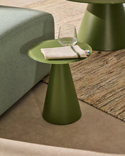 Load image into Gallery viewer, Wilshire side table with frosted tempered glass and matt green painted steel finish Ø30cm - image 2