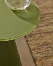 Load image into Gallery viewer, Wilshire side table with frosted tempered glass and matt green painted steel finish Ø30cm - image 3