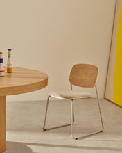 Load image into Gallery viewer, Meli stackable chair in poplar plywood with beige chenille seat and beige metal legs FSC Mix Credit - image 5
