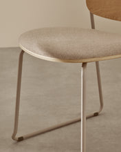 Load image into Gallery viewer, Meli stackable chair in poplar plywood with beige chenille seat and beige metal legs FSC Mix Credit - image 6