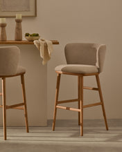 Load image into Gallery viewer, Ciselia stool beige chenille and solid ash wood natural tone finish FSC Mix Credit 65 cm - image 9