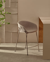 Load image into Gallery viewer, Yvette stool in beige chenille and steel legs in a beige finish, 75 cm high - image 5