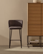 Load image into Gallery viewer, Ciselia stool in dark grey chenille with steel legs in black 65 cm height FSC Mix Credit - image 11