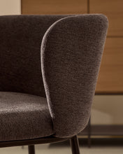 Load image into Gallery viewer, Ciselia stool in dark grey chenille with steel legs in black 65 cm height FSC Mix Credit - image 12