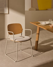 Load image into Gallery viewer, Meli chair in ash veneer with beige chenille seat and beige metal structure FSC Mix Credit - image 5