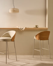Load image into Gallery viewer, Eamy stool in beige faux leather, natural finish ash veneer and beige metal 77cm - image 7