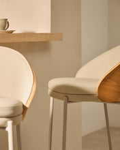 Load image into Gallery viewer, Eamy stool in beige faux leather, natural finish ash veneer and beige metal 77cm - image 8