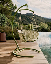 Load image into Gallery viewer, Saliga green hanging armchair with base in aluminium and synthetic rattan - image 3