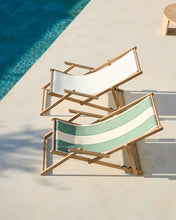 Load image into Gallery viewer, Vilara green and beige striped outdoor folding deck chair made of FSC 100% solid acacia wood - image 14