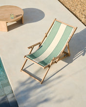 Load image into Gallery viewer, Vilara green and beige striped outdoor folding deck chair made of FSC 100% solid acacia wood - image 13