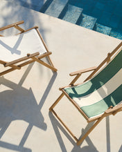 Load image into Gallery viewer, Vilara green and beige striped outdoor folding deck chair made of FSC 100% solid acacia wood - image 15