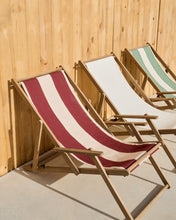 Load image into Gallery viewer, Vilara burgundy and beige striped outdoor folding deck chair made of FSC 100% solid acacia wood - image 13
