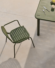 Load image into Gallery viewer, Brai stackable outdoor chair with armrests in green galvanised steel - image 7