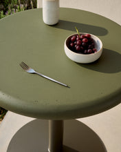 Load image into Gallery viewer, Esilda outdoor round table with green cement top Ø70cm and green steel base Ø55x72cm - image 4