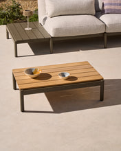 Load image into Gallery viewer, Sorells coffee table in green aluminum and teak wood 52,4 x 91 cm FSC 100% - image 3