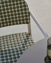 Load image into Gallery viewer, Tuccia stackable chair in aluminium and synthetic rattan in green and beige - image 6