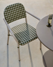 Load image into Gallery viewer, Tuccia stackable chair in aluminium and synthetic rattan in green and beige - image 5