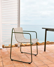Load image into Gallery viewer, Maurina stackable chair in green galvanised steel and ecru and grey rope cord - image 6