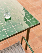 Load image into Gallery viewer, Maurina outdoor table in green galvanised steel with green tiles 223 x 101cm - image 4