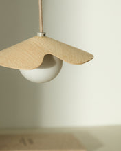 Load image into Gallery viewer, Wilara oak veneer ceiling lamp with 1 white smoked glass ball - image 2