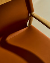 Load image into Gallery viewer, Jan armchair made of light brown recycled leather fibres and FSC 100% solid ash wood with natural tone finish - image 11