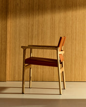Load image into Gallery viewer, Jan chair made of light brown recycled leather fibres and FSC 100% solid ash wood with natural tone finish - image 6