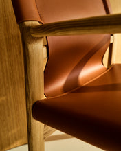 Load image into Gallery viewer, Jan chair made of light brown recycled leather fibres and FSC 100% solid ash wood with natural tone finish - image 7