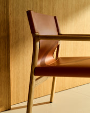 Load image into Gallery viewer, Jan chair made of light brown recycled leather fibres and FSC 100% solid ash wood with natural tone finish - image 8