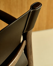 Load image into Gallery viewer, Jan chair made of dark brown recycled leather fibres and FSC 100% solid ash wood with walnut-coloured finish - image 8