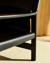 Load image into Gallery viewer, Jan armchair made of black recycled leather fibres and FSC 100% solid ash wood with black finish - image 6