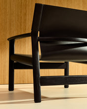 Load image into Gallery viewer, Jan armchair made of black recycled leather fibres and FSC 100% solid ash wood with black finish - image 7