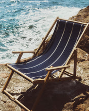 Load image into Gallery viewer, Vilara blue and beige striped outdoor folding deck chair made of FSC 100% solid acacia wood - image 13