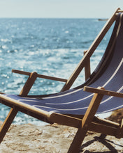 Load image into Gallery viewer, Vilara blue and beige striped outdoor folding deck chair made of FSC 100% solid acacia wood - image 14