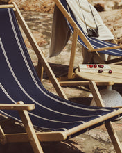 Load image into Gallery viewer, Vilara blue and beige striped outdoor folding deck chair made of FSC 100% solid acacia wood - image 15