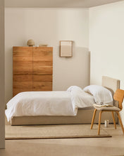 Load image into Gallery viewer, Nahiri beige chenille lift-up storage bed for a 90 x 200 cm mattress - image 6