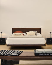 Load image into Gallery viewer, Norlen bed in walnut veneer with dark finish and LED light for 160 x 200cm mattress FSC Mix Credit UK adapter - image 6