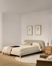 Load image into Gallery viewer, Odina ecru bouclé bed with removable cover and solid ash wood legs with natural finish for 160 x 200cm mattress - image 7