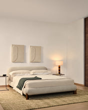 Load image into Gallery viewer, Odina ecru bouclé bed with removable cover and solid ash wood legs with walnut finish for 160 x 200cm mattress - image 5