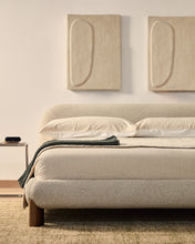 Load image into Gallery viewer, Odina ecru bouclé bed with removable cover and solid ash wood legs with walnut finish for 180 x 200cm mattress - image 8