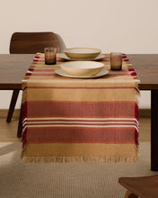 Load image into Gallery viewer, Davia 100% cotton table runner with red stripes and fringed detail 50 x 150cm - image 2