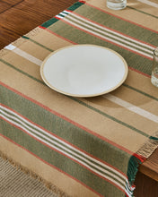 Load image into Gallery viewer, Davia 100% cotton table runner with green stripes and fringed detail 50 x 150cm - image 3