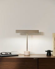 Load image into Gallery viewer, Lynor brushed metal table lamp with white marble base UK adaptor - image 2