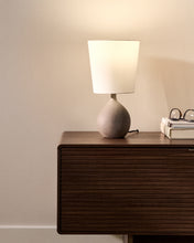 Load image into Gallery viewer, Viona small table lamp with textured stone effect and cotton lampshade - image 2
