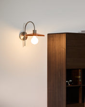 Load image into Gallery viewer, Nuvira wall light in light grey brushed metal with orange lampshade - image 2