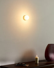 Load image into Gallery viewer, Brisia metal wall lamp with brushed brass finish and 1 frosted glass ball Ø8cm - image 3