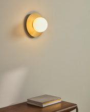 Load image into Gallery viewer, Metal wall lamp with brushed brass finish and 1 frosted glass ball Ø20cm - image 2