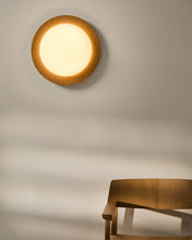Load image into Gallery viewer, Novae ceiling lamp in light wood-effect brushed steel and frosted glass Ø 40 cm - image 2