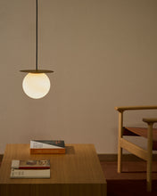 Load image into Gallery viewer, Brisia metal ceiling lamp with brushed brass finish and 1 frosted glass ball Ø20cm - image 2