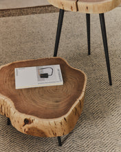 Load image into Gallery viewer, Tavine coffee table in solid acacia wood with bleached finish and black steel legs Ø49cm - image 3